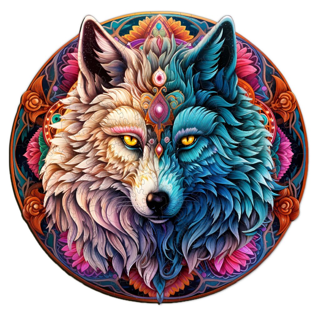 Wooden Jigsaw Puzzle-MANDALA YIN YANG WOLF 66d16260d8a53