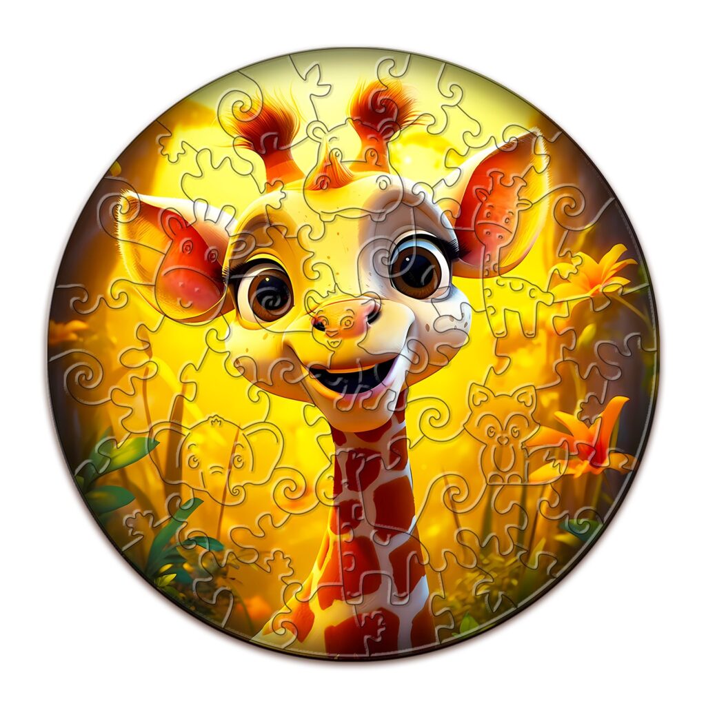 Children Wooden Jigsaw Puzzle-Cute Giraffe 66e61baf494f4