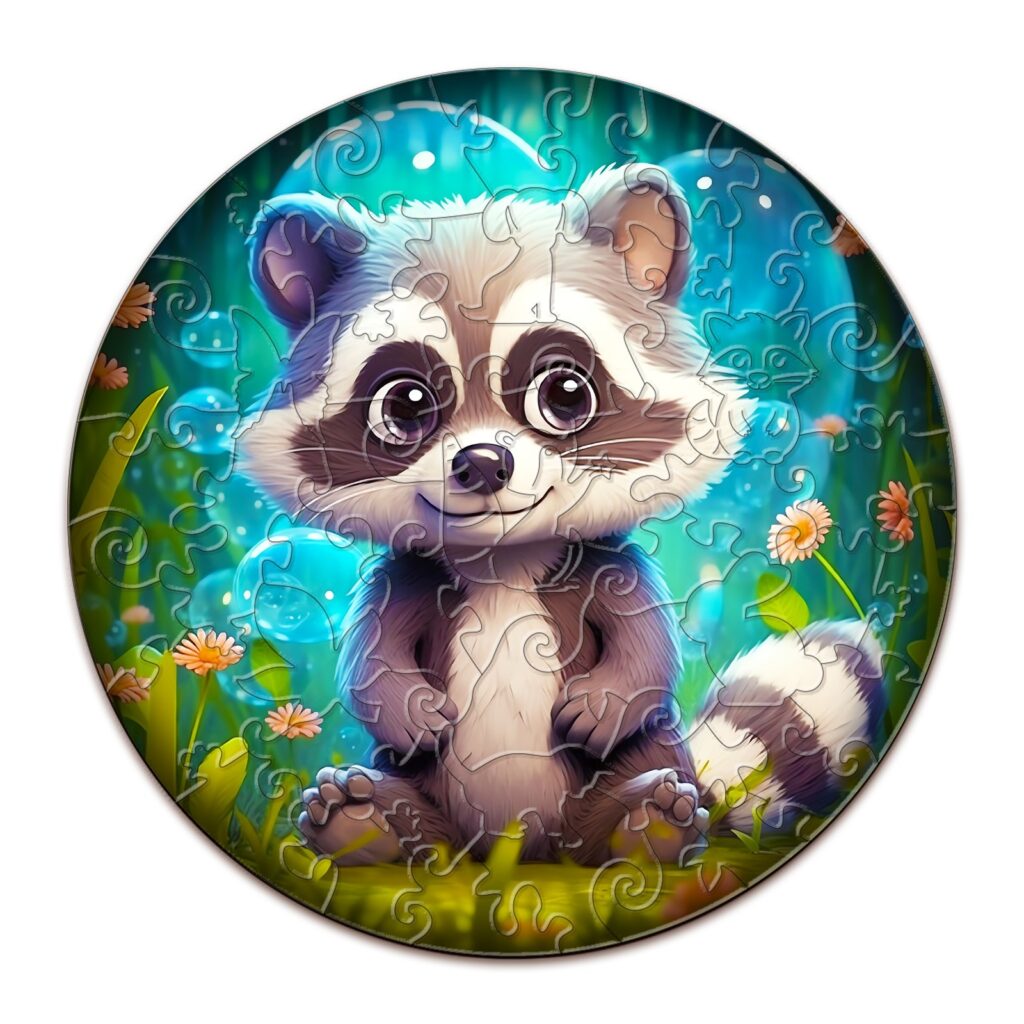 Children Wooden Jigsaw Puzzle-Cute Raccoon 66e301a05d800