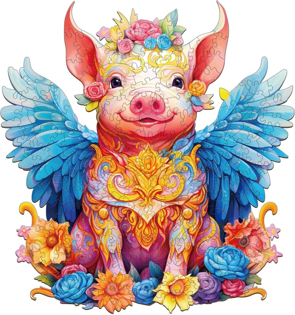 Wooden Jigsaw Puzzle-Angel Pig 66ea42070d5fb