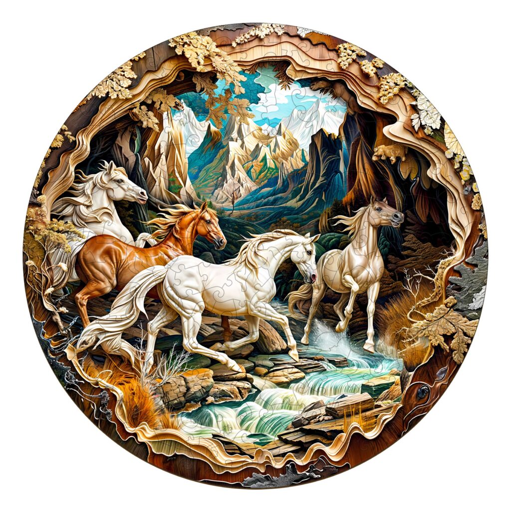 Wooden Jigsaw Puzzle-3D Cave Horse 66e02facde095