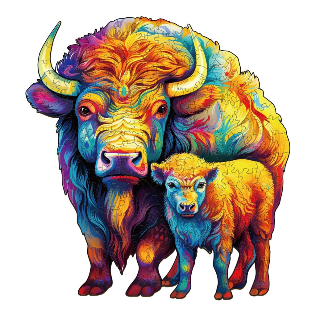 Wooden Jigsaw Puzzle-American Bison Family 66e33f7cde2bb