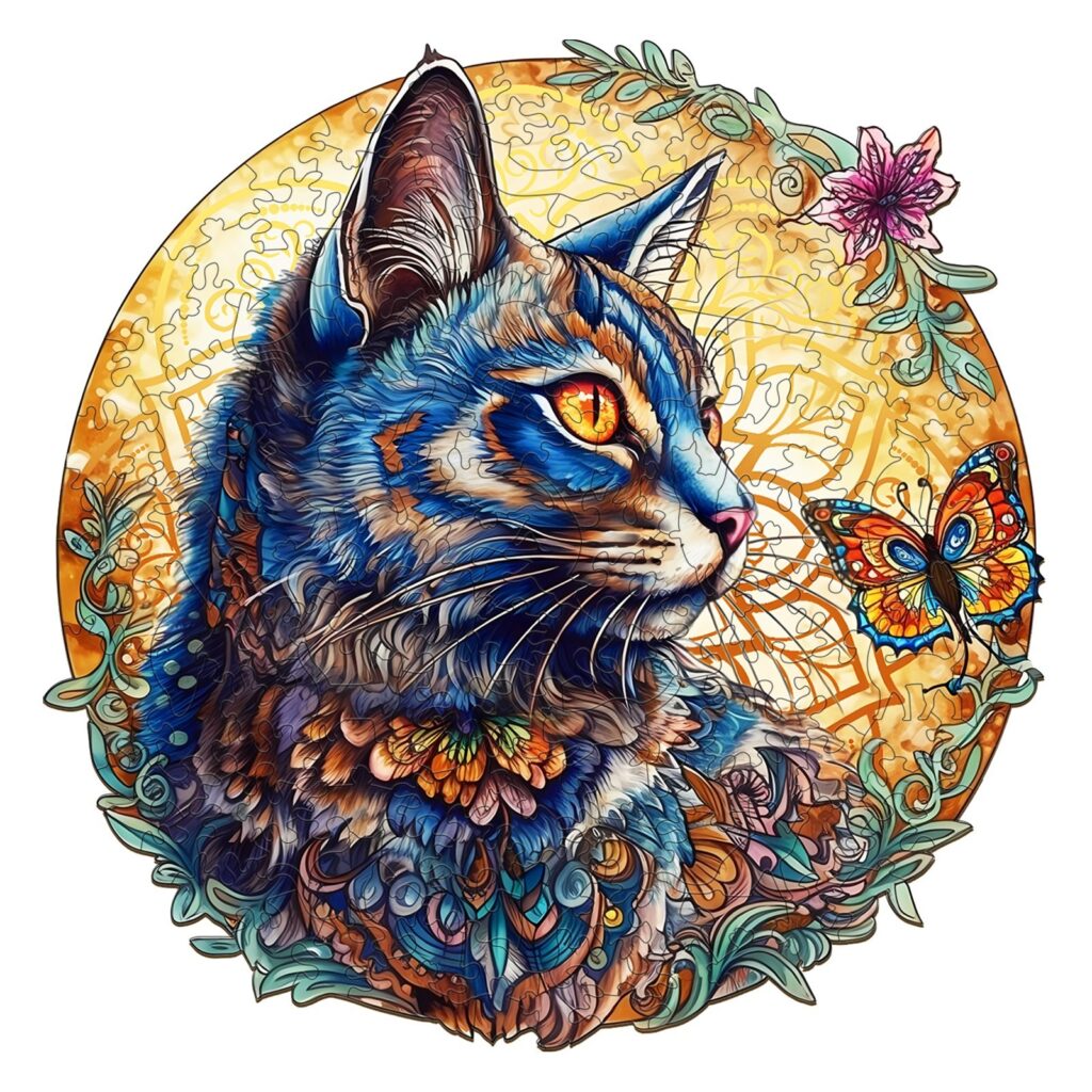 Wooden Jigsaw Puzzle-Cat and Butterfly 66e4c75bce088
