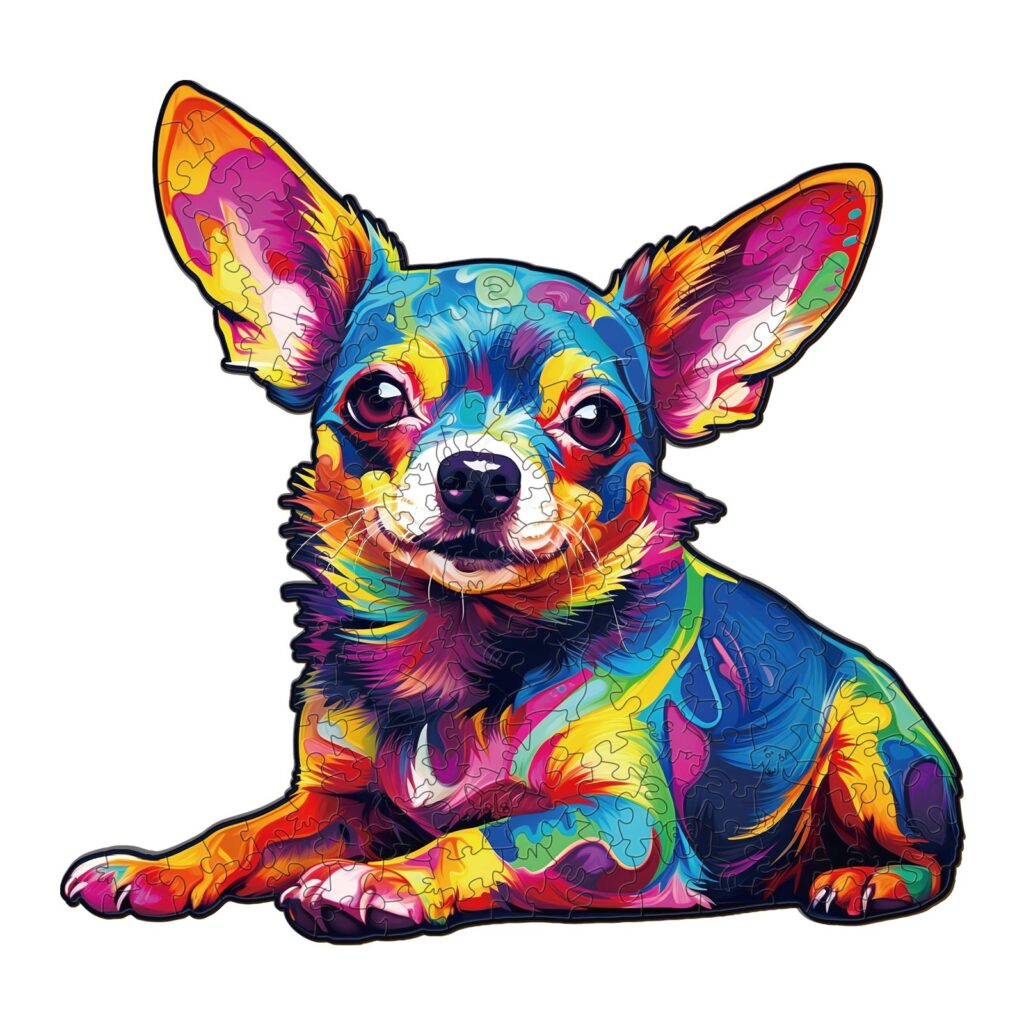 Wooden Jigsaw Puzzle-Colorful Chihuahua 66d9e7524a4d4