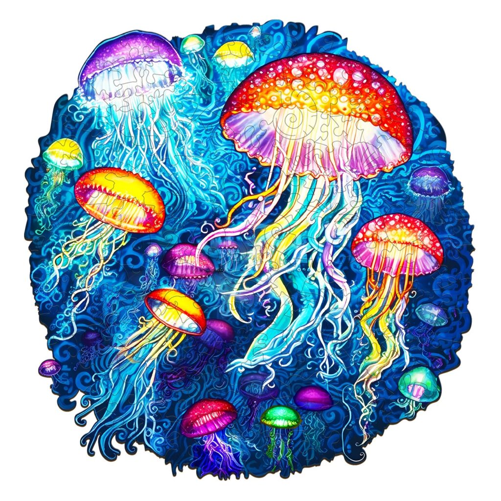 Wooden Jigsaw Puzzle-colorful jellyfish 66e87c07d5f10