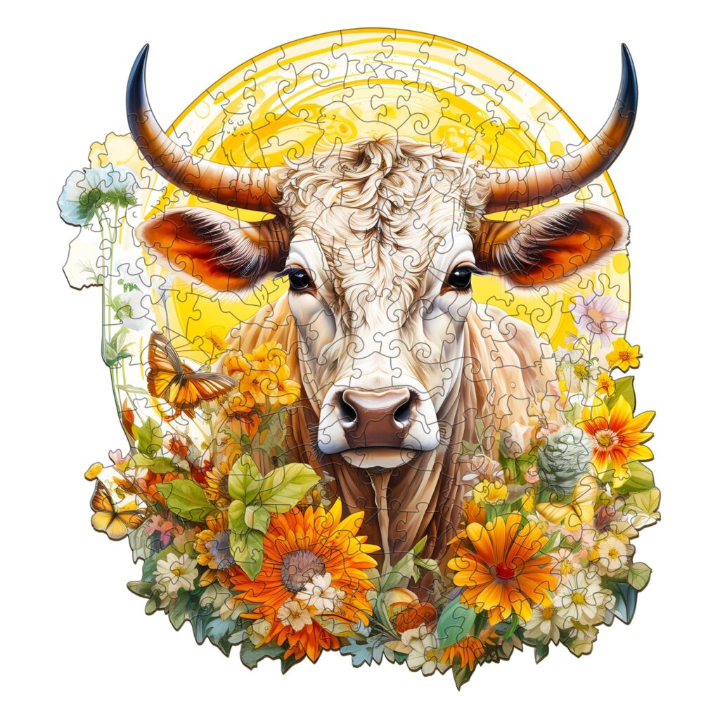 Wooden Jigsaw Puzzle-Cow and Flower 66eadc7e5f4a4
