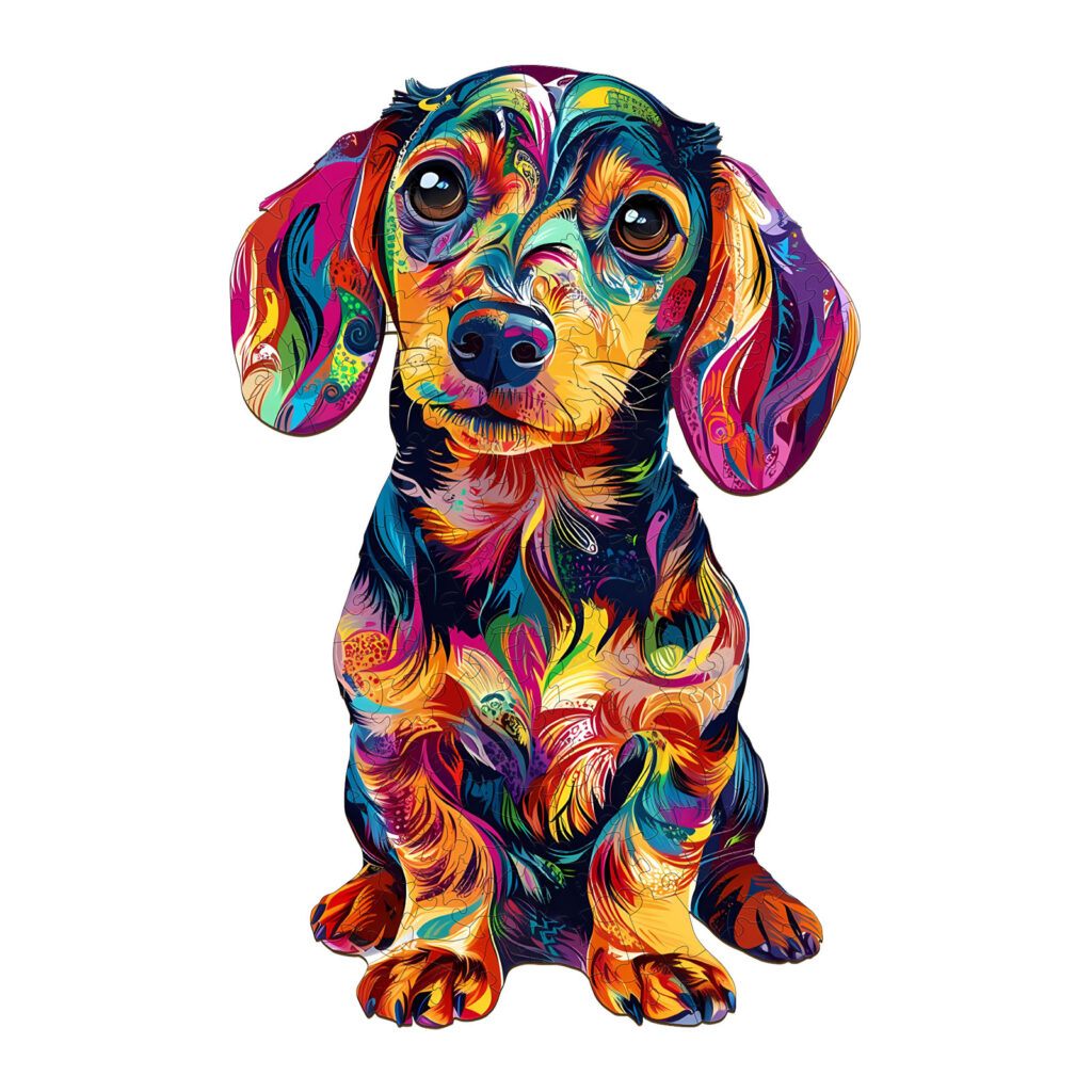 Wooden Jigsaw Puzzle-Colorful Dachshund 66ed5bcca46de