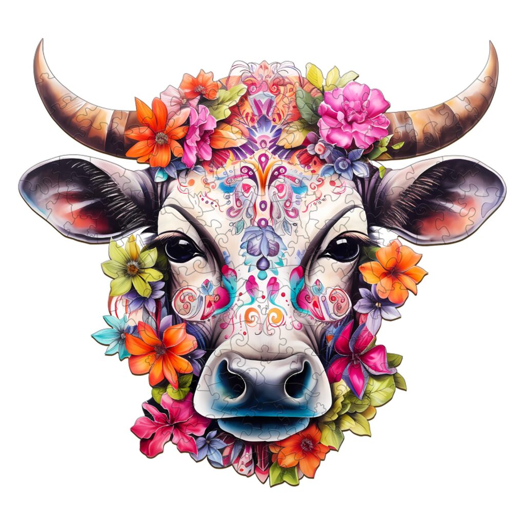 Wooden Jigsaw Puzzle – Flower and Cow 66e92121339e0