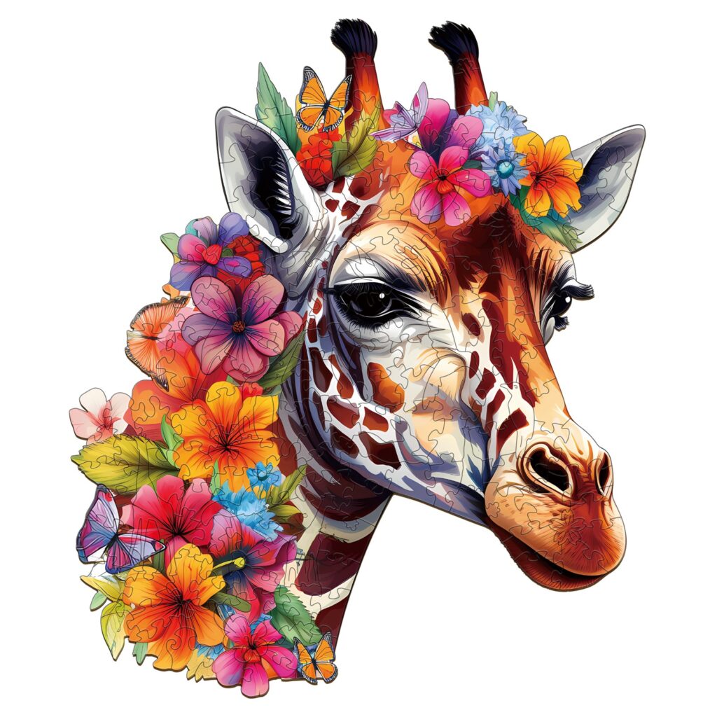 Wooden Jigsaw Puzzle – Flowers and Giraffes 66e5c91a3ee33