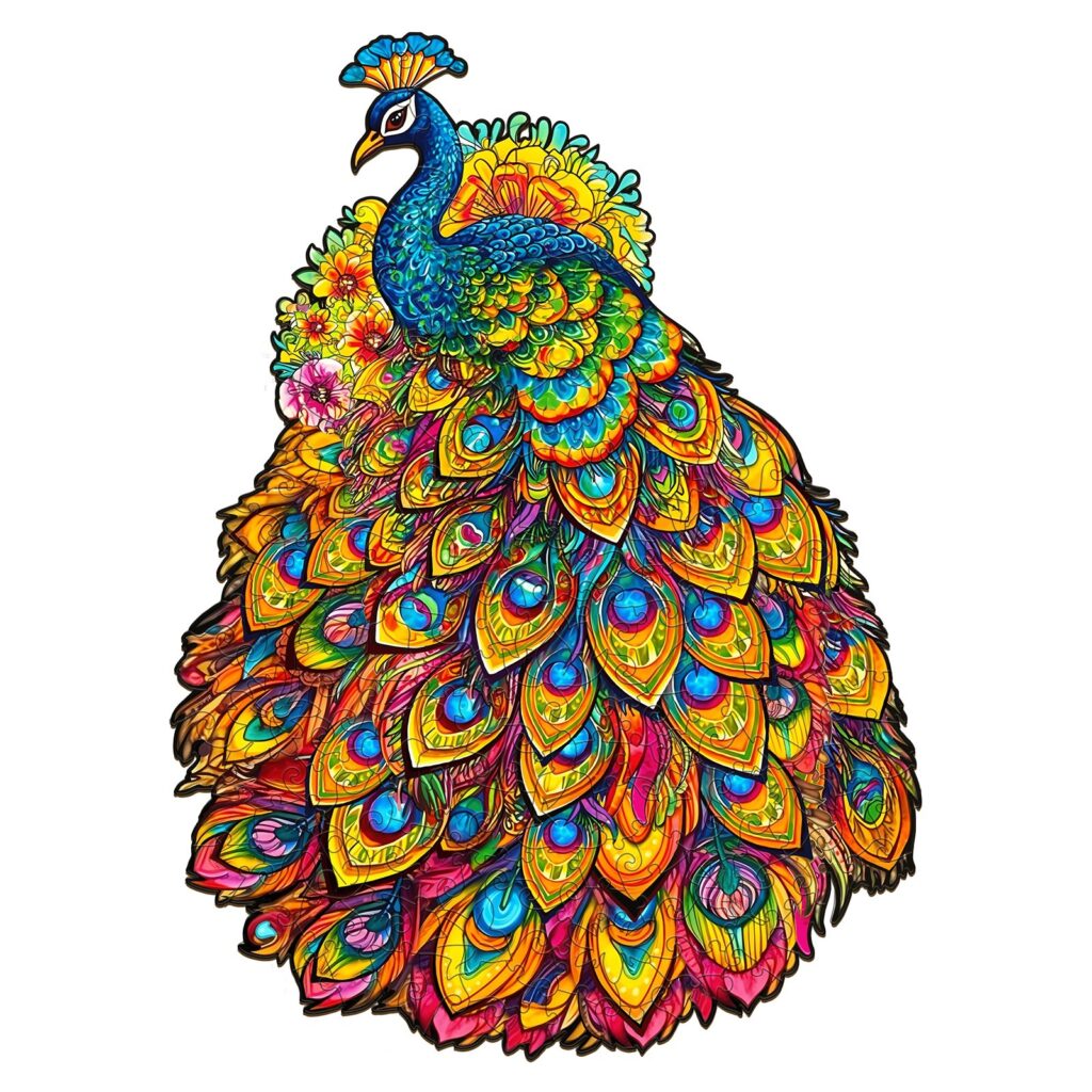 Wooden Jigsaw Puzzle-gorgeous peacock 66daf3104ffea