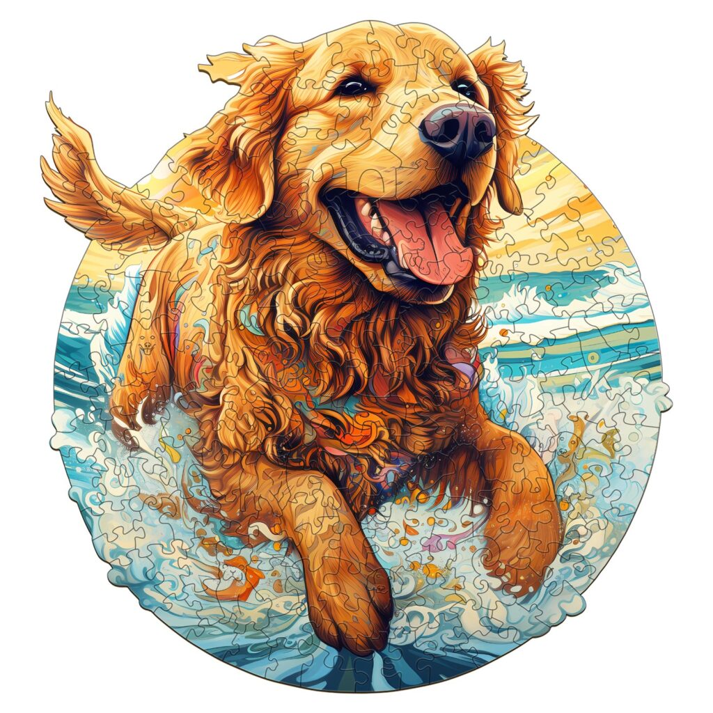 Wooden Jigsaw Puzzle-Happy Golden Retriever 66e8b9e0a5cc3