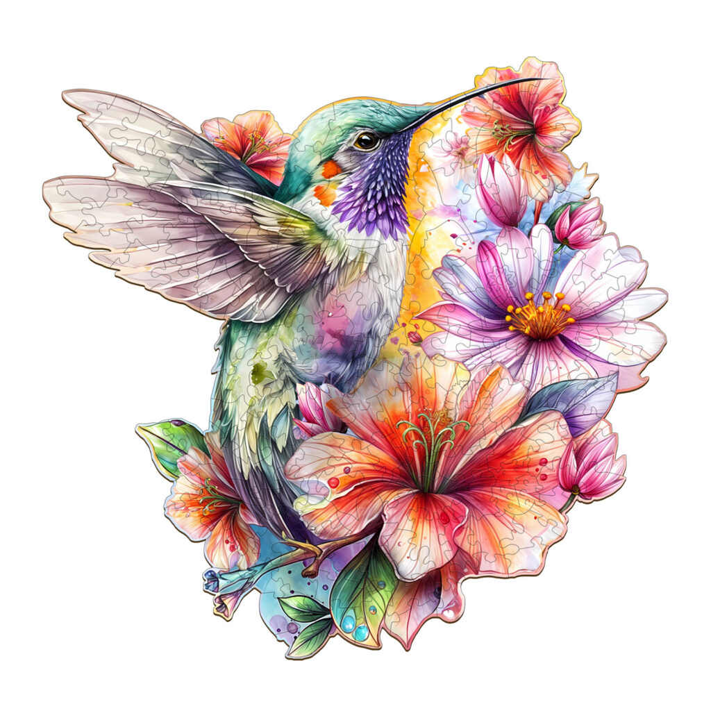 Wooden Jigsaw Puzzle-Hummingbirds in Flowers 66e814fb83881