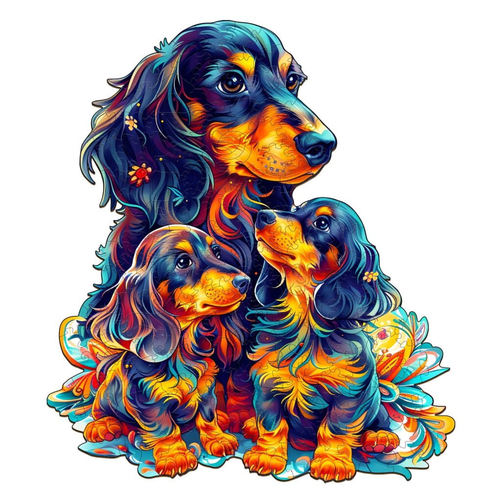 Wooden Jigsaw Puzzle-Long-haired Dachshund Family 66e455d63560d