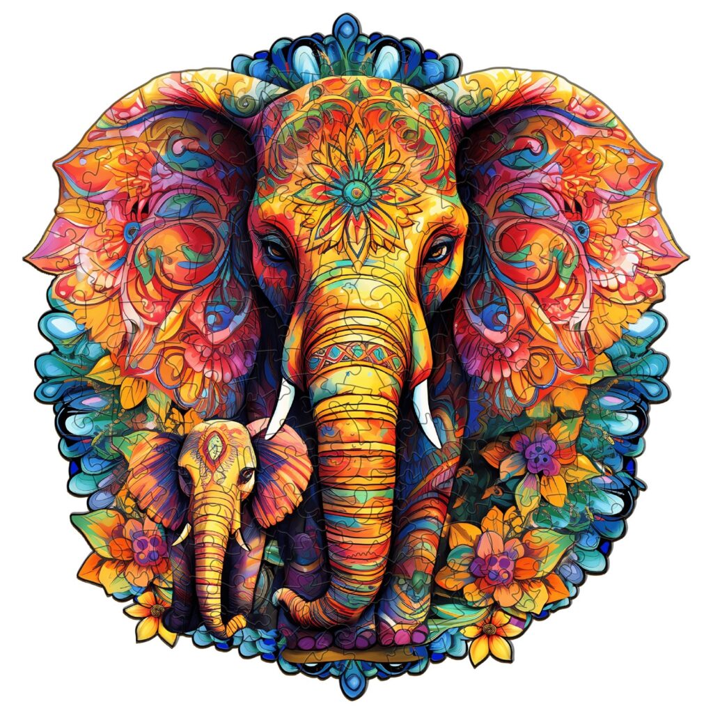 Wooden Jigsaw Puzzle-Mandala Elephant Family 66dabf82c26f0