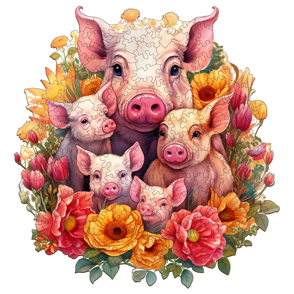 Wooden Jigsaw Puzzle-Mother pig and piglet-1 66dd53740f507