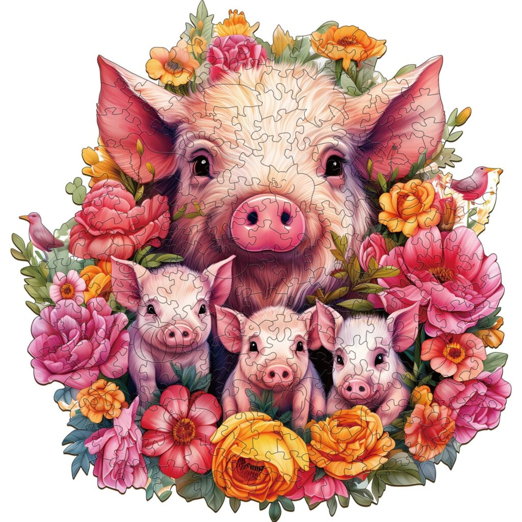 Wooden Jigsaw Puzzle-Mother pig and piglet-2 66d9757eca9e7