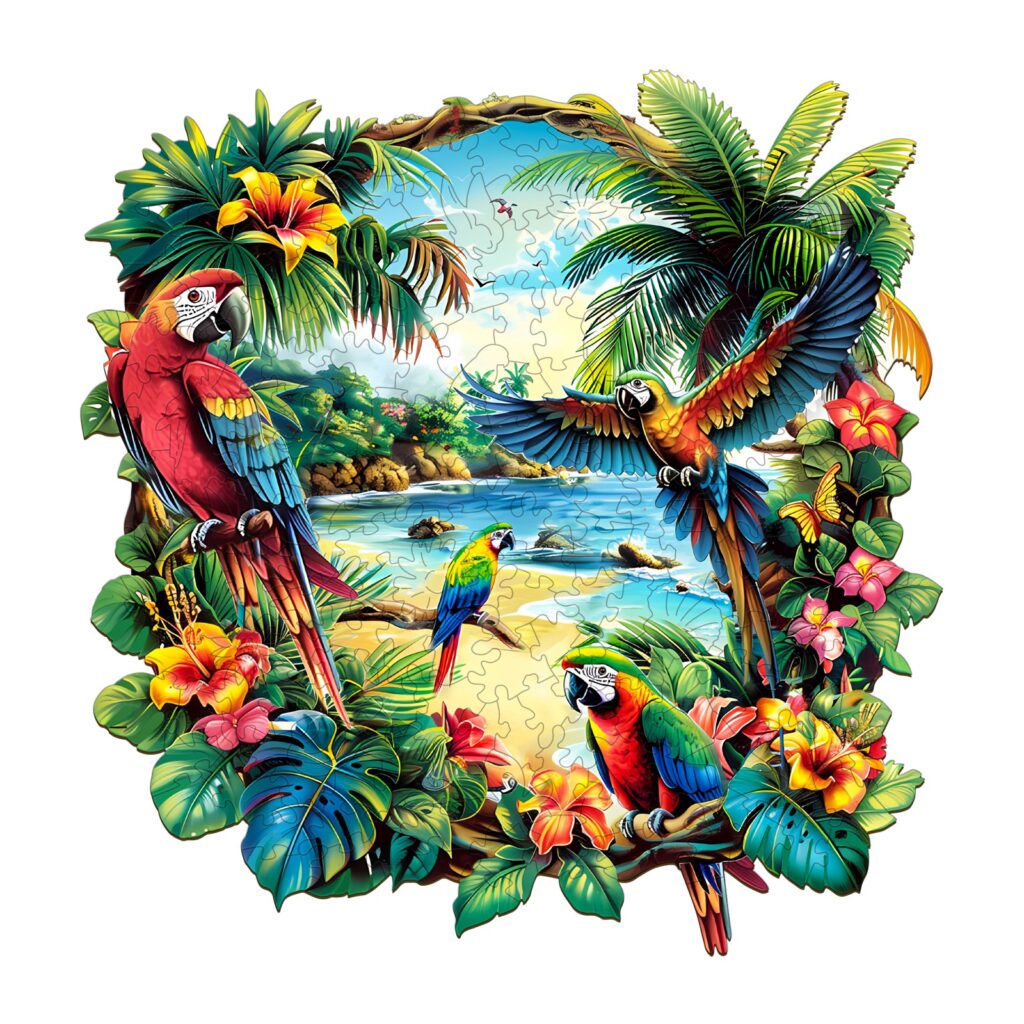 Wooden Jigsaw Puzzle-Tropical Parrot 66de02d062cc6