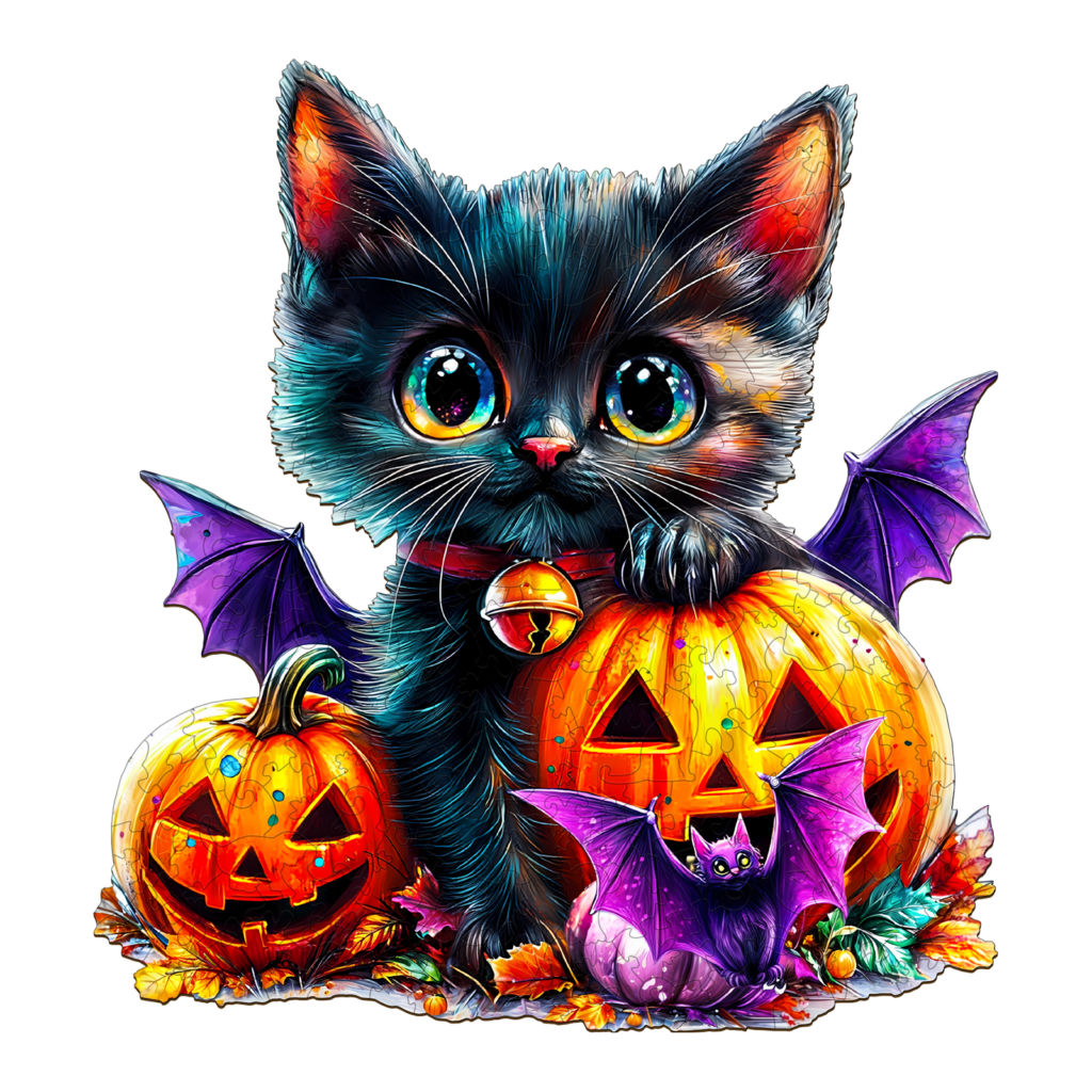 Wooden Jigsaw Puzzle-Pumpkin and Cat 66dcf6a04e1d8