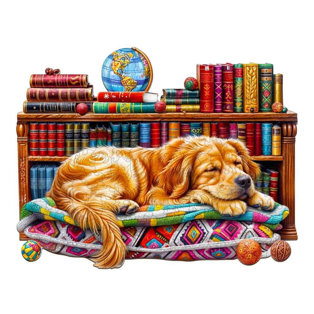 Wooden Jigsaw Puzzle-Sleeping Golden Retriever 66d98a13ed1ff
