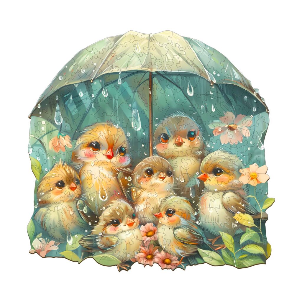 Wooden Jigsaw Puzzle-Birds Holding Umbrella 66e010b994898