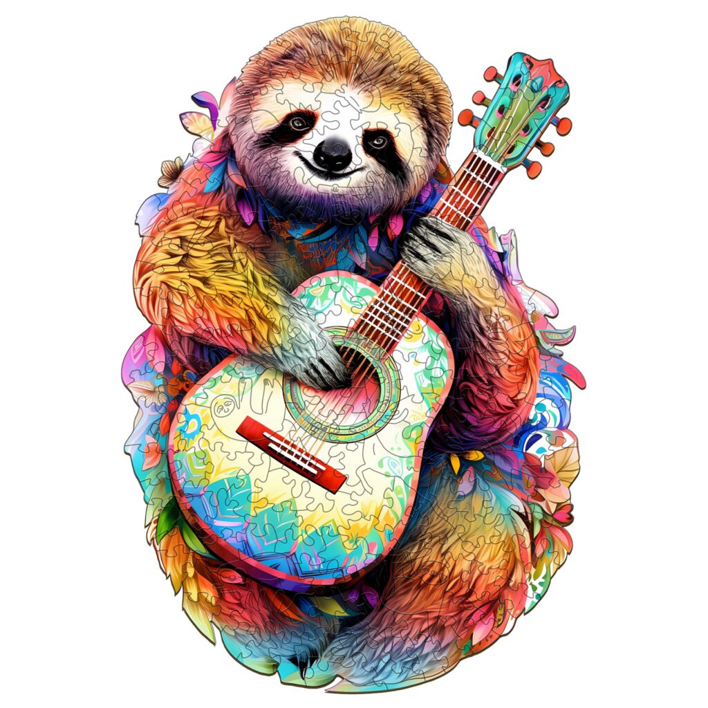 Wooden Jigsaw Puzzle – Sloth with Guitar 66ddee3027d26