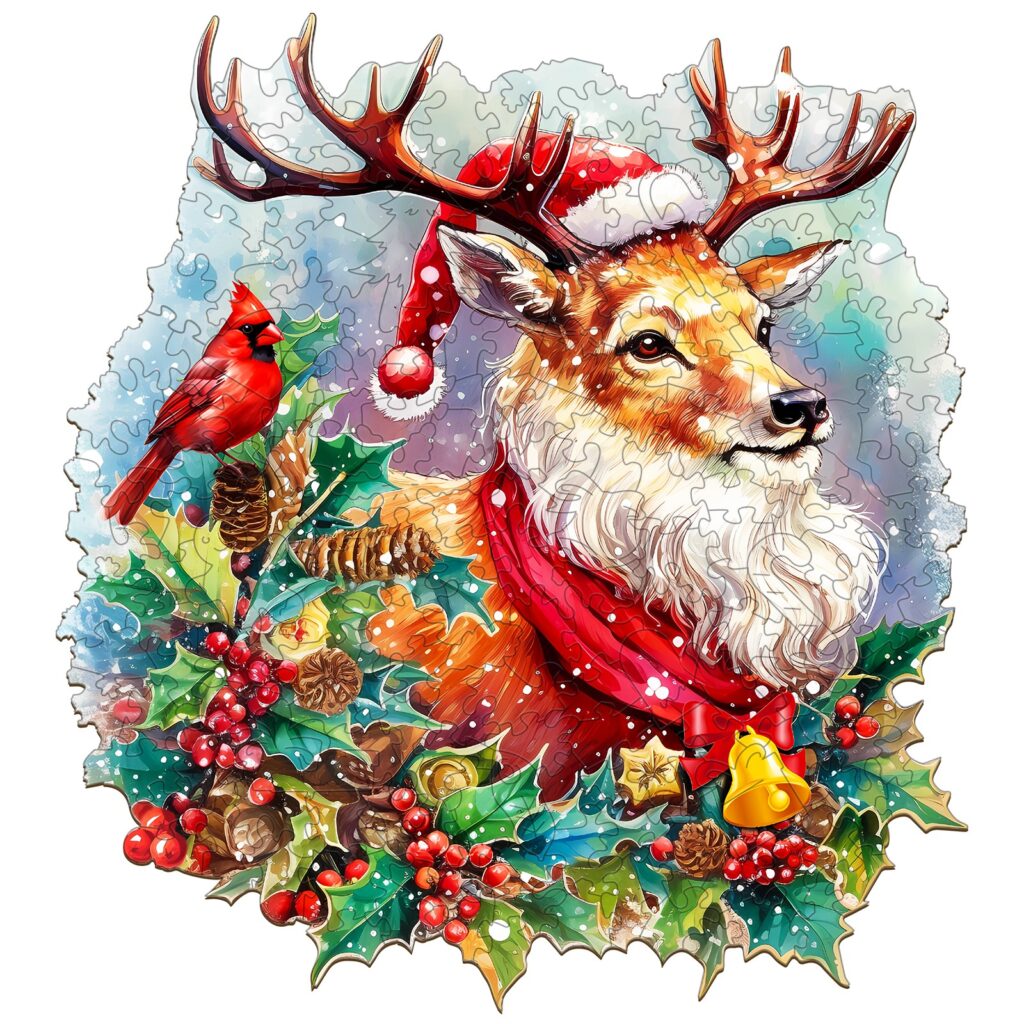 Wooden Jigsaw Puzzle-Sparkle Christmas Reindeer 66ee00d5ea581