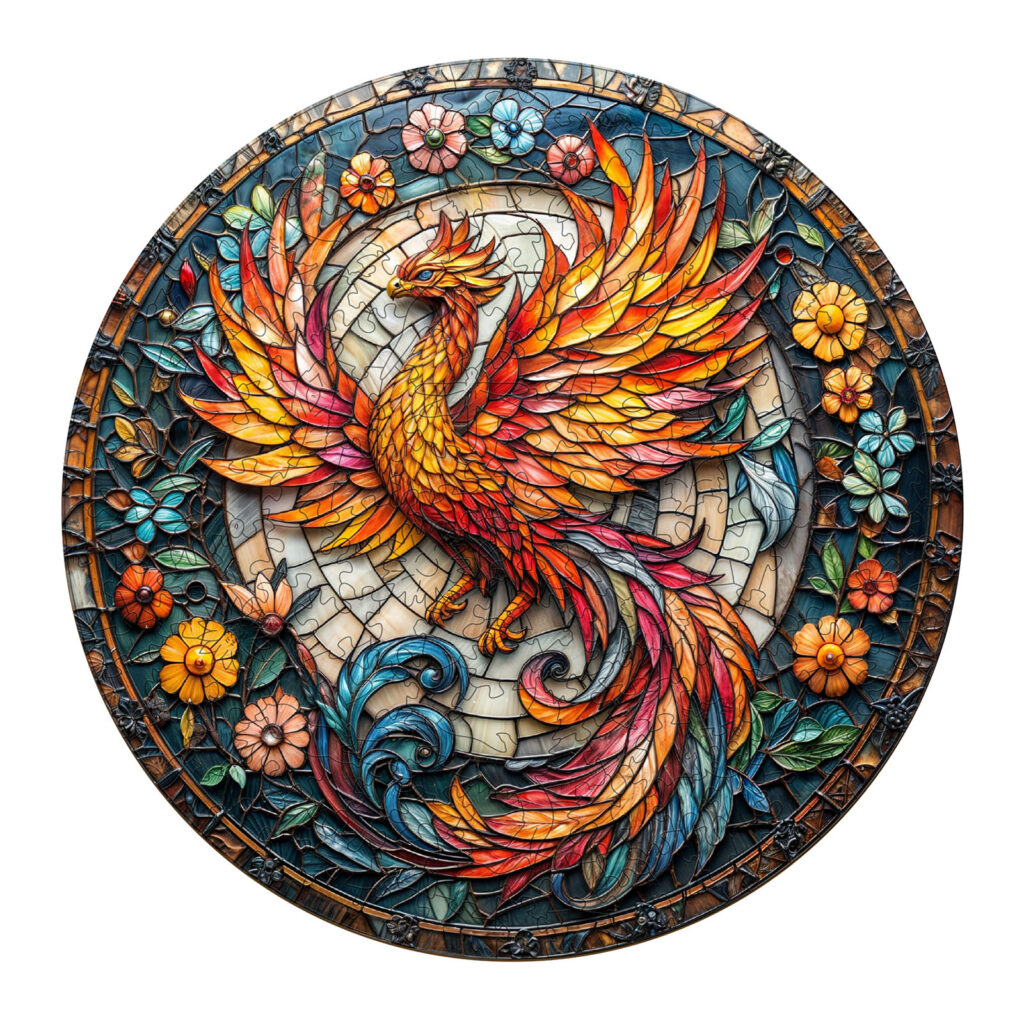 Wooden Jigsaw Puzzle-Stained Glass Phoenix 66e1ad2e3be44