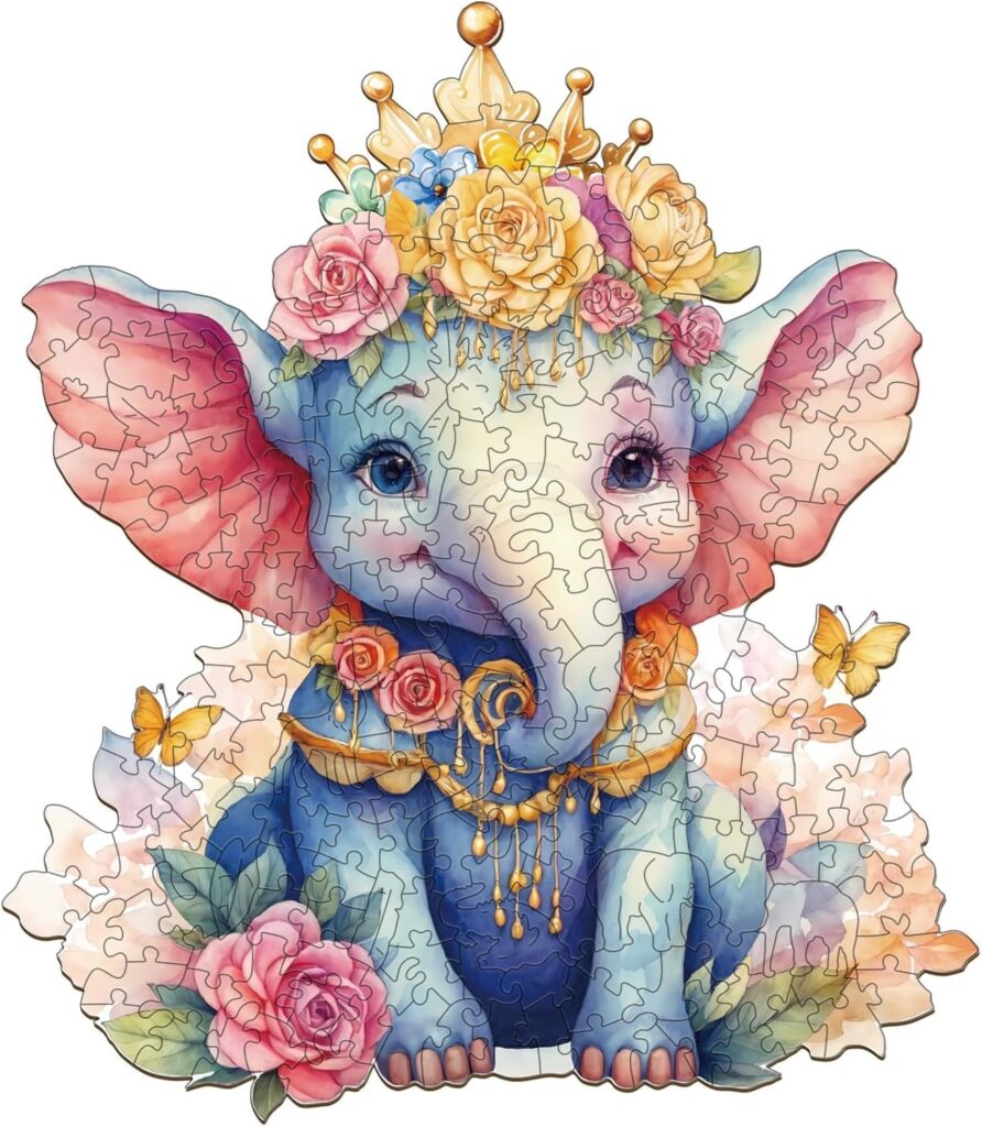 Wooden Jigsaw Puzzle-Crowned Elephant 66eb627addb1c