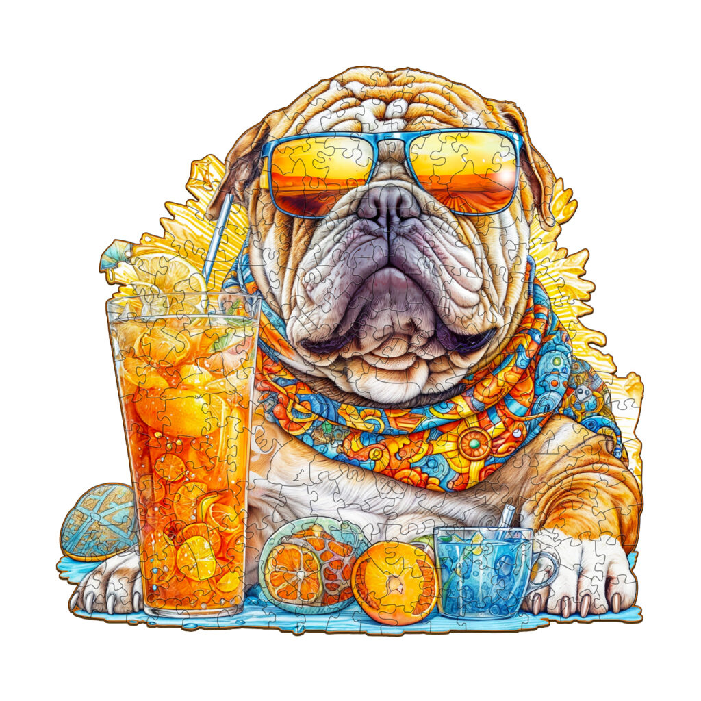 Wooden Jigsaw Puzzle-Summer Bulldog 66ecd5bde03fa