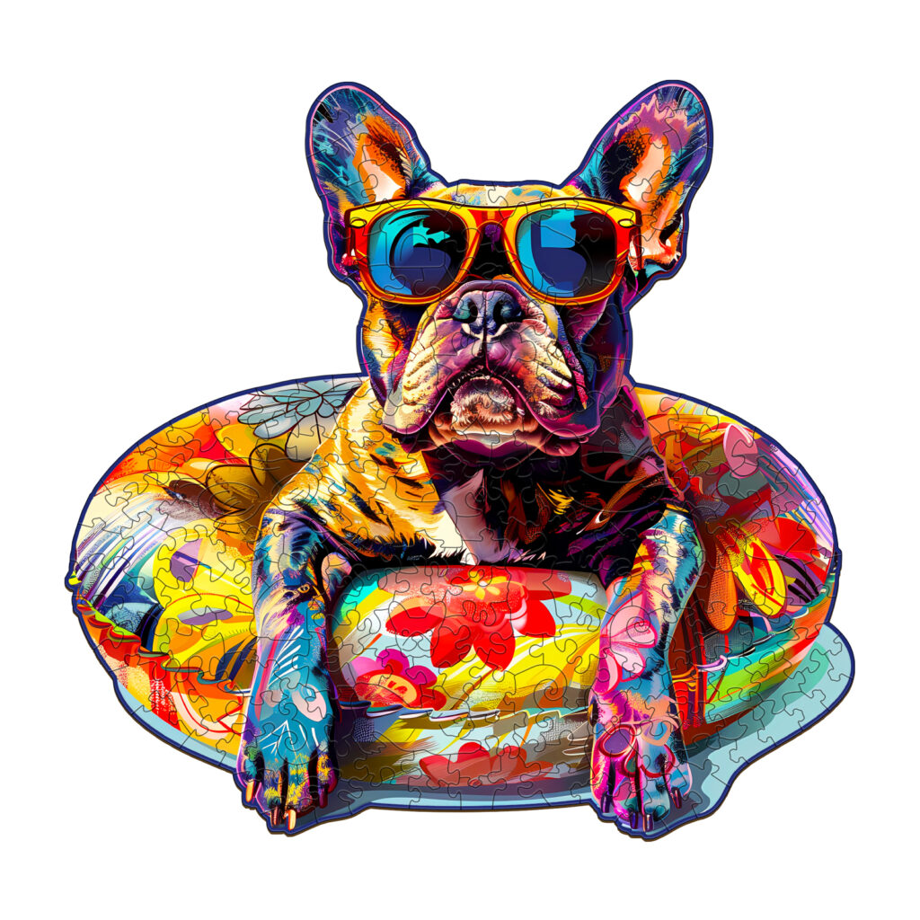 Wooden Jigsaw Puzzle-Swimming French Bulldog 66eccb7bdda42