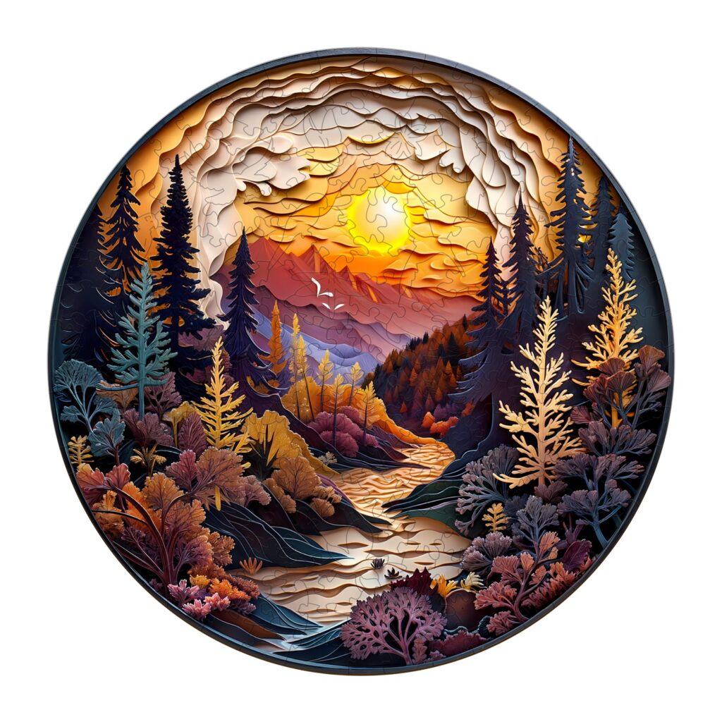 Wooden Jigsaw Puzzle-3D Sunset Forest 66e23d95174db