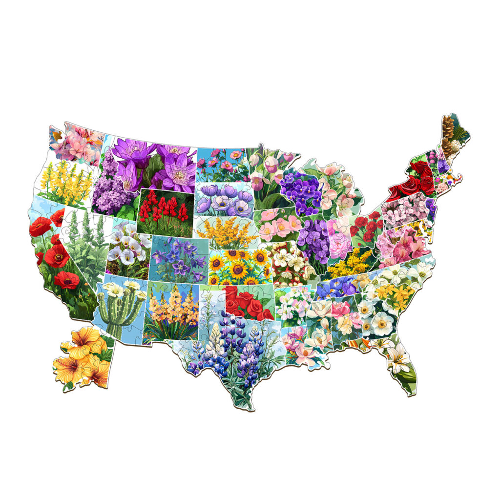 Wooden Jigsaw Puzzle-USA State Flowers 66e3b0d6ef13e