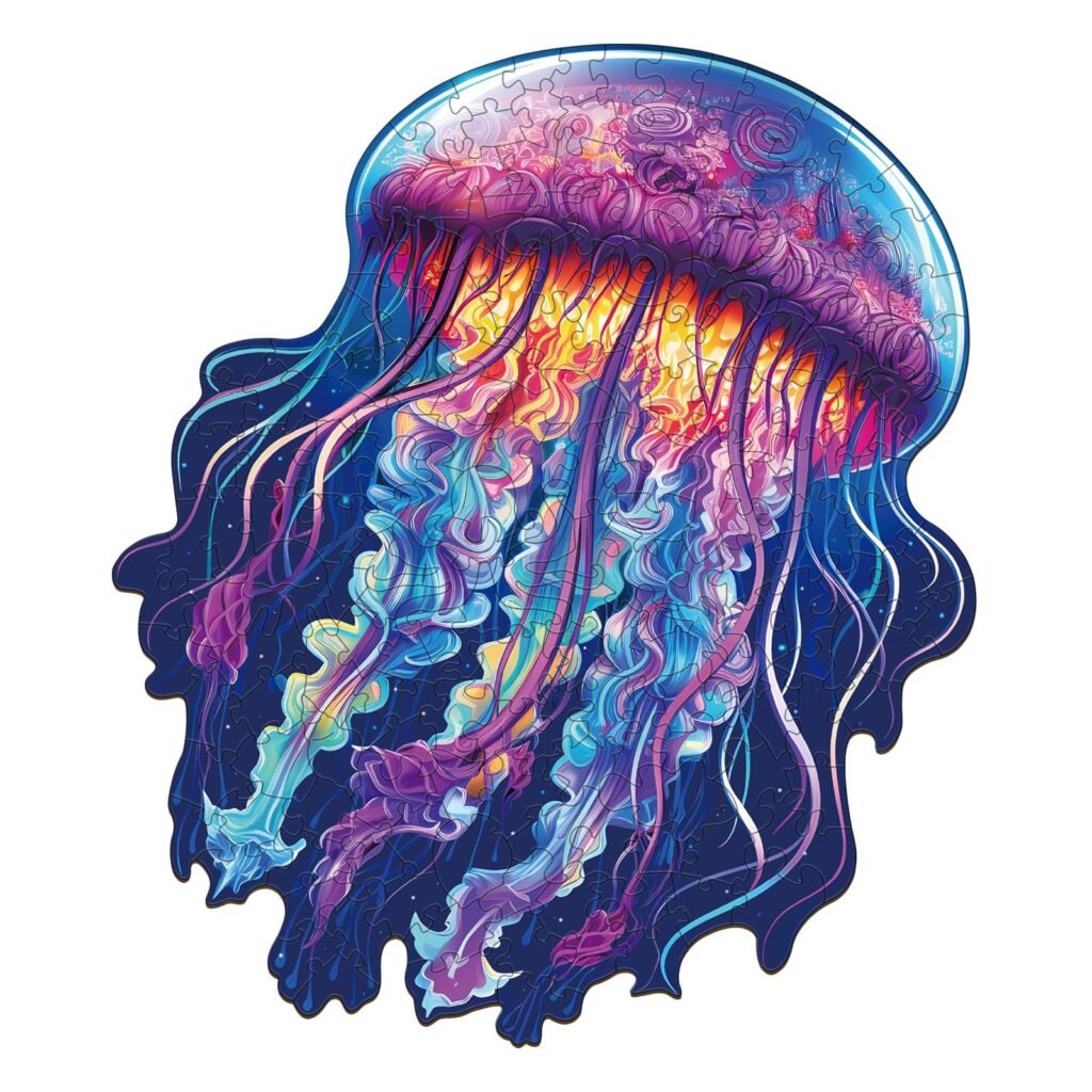 Wooden Jigsaw Puzzle-Watercolor Jellyfish 66e25247141d1