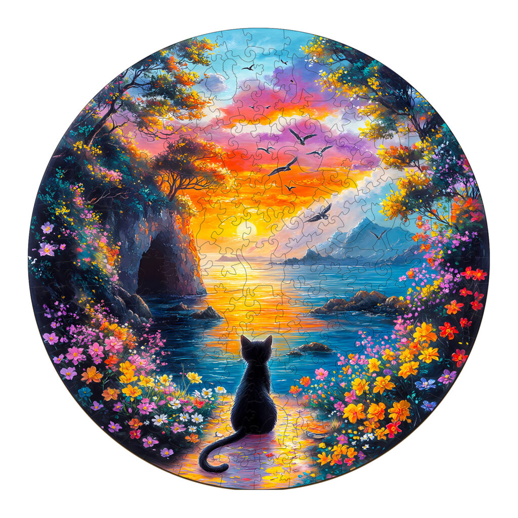 Wooden Jigsaw Puzzle-Sunset Kitten 66ed329d6527c